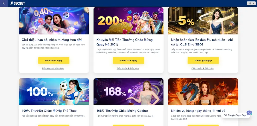 Khám Phá Các Chương Trình Khuyến Mãi SBOBET Cực Khủng Tăng Vốn Cược Nhanh Chóng 2 Khuyến Mãi SBOBET